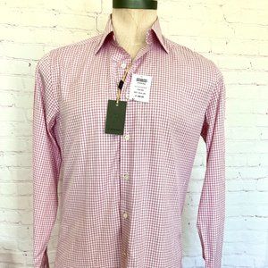 NWT Canali Mens Dress Shirt - Pink Gingham - Size 41-16 Slim Fit